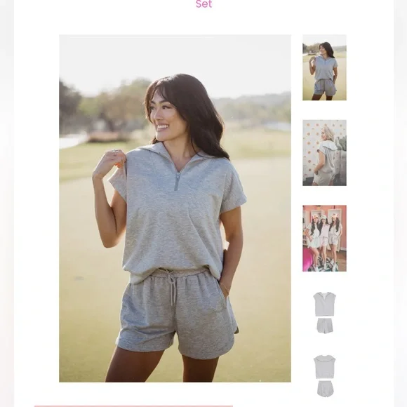 Grey Zip-Up short sleeve top and Shorts Set - Picture 2 of 6